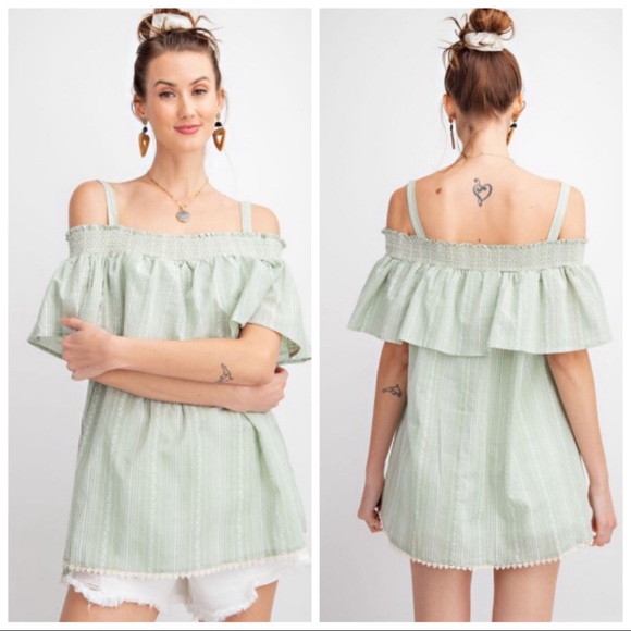 ✴️ FINAL SALE! OFF THE SHOULDER FLOUNCE TOP S M L - Picture 2 of 2